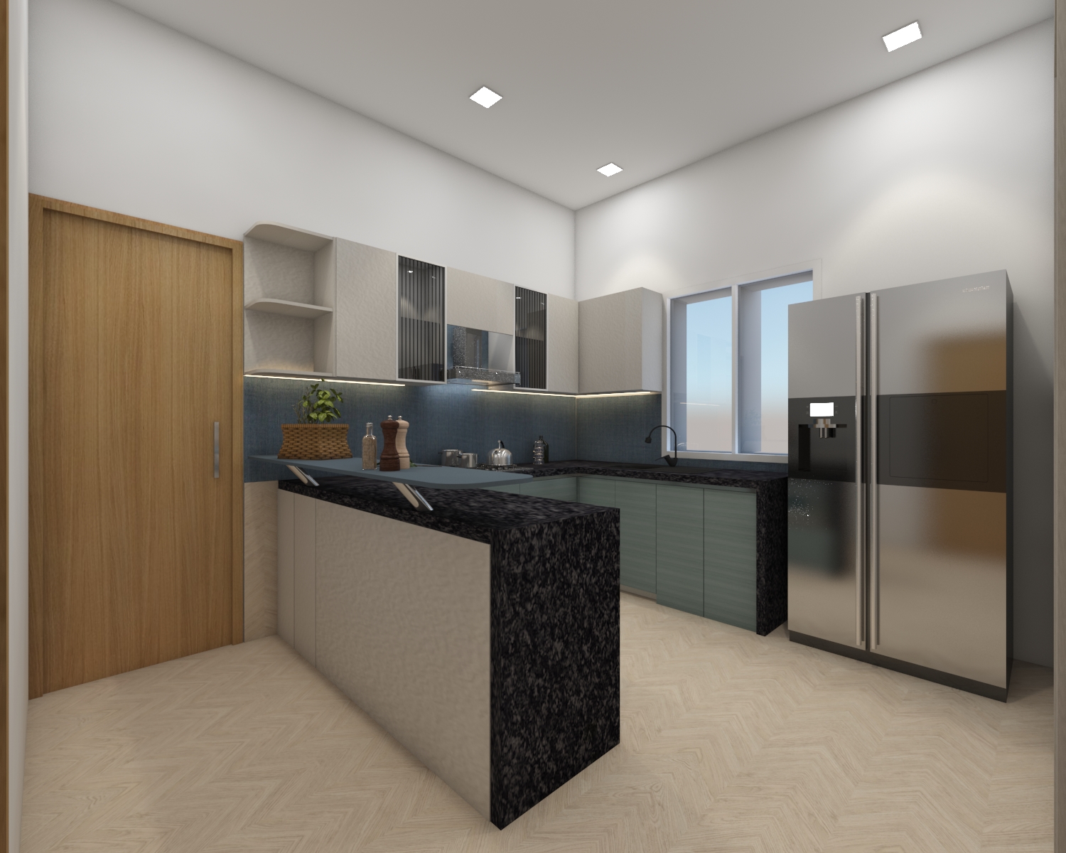 U shape modular kitchen